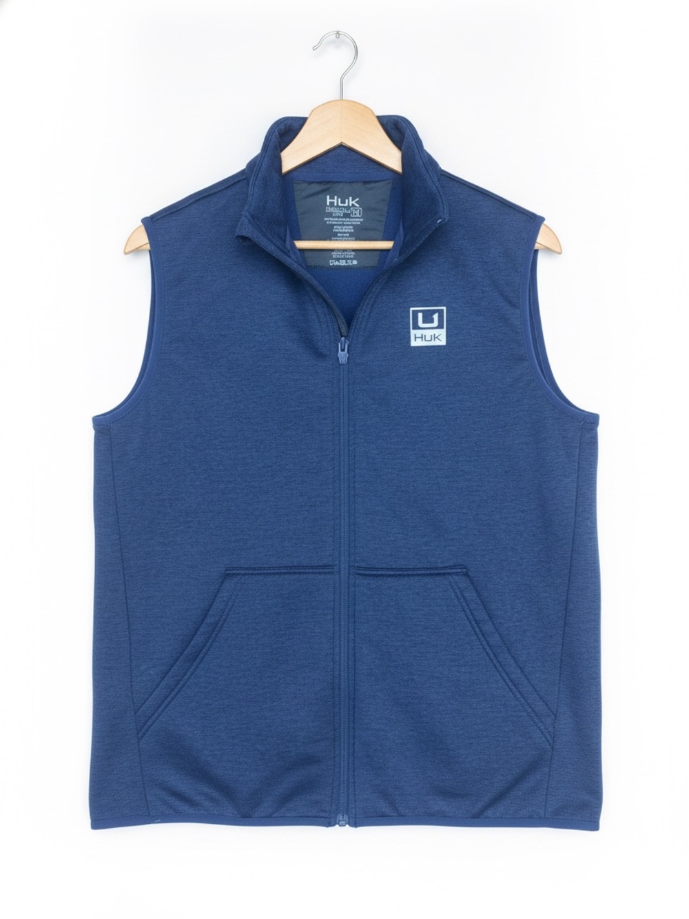 HUK Mens Medium Performance Vest Full Zip Blue Fishing Golf Stretch